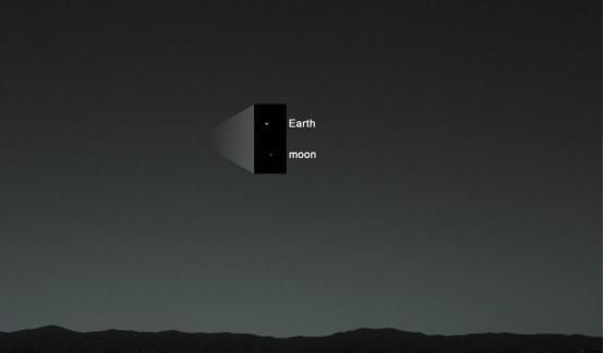 探测器 好奇号又在火星上拍照,这次拍的是地球,连月球都被它拍进去了