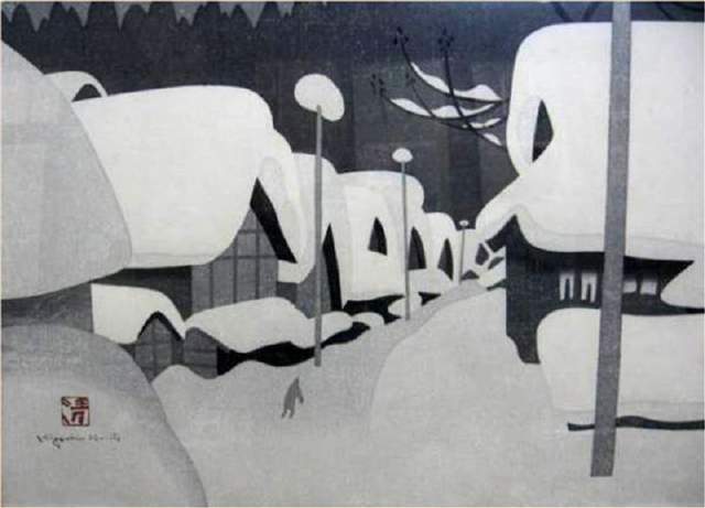 版画!日本近代版画大师斋藤清冬日雪景系列版画作品