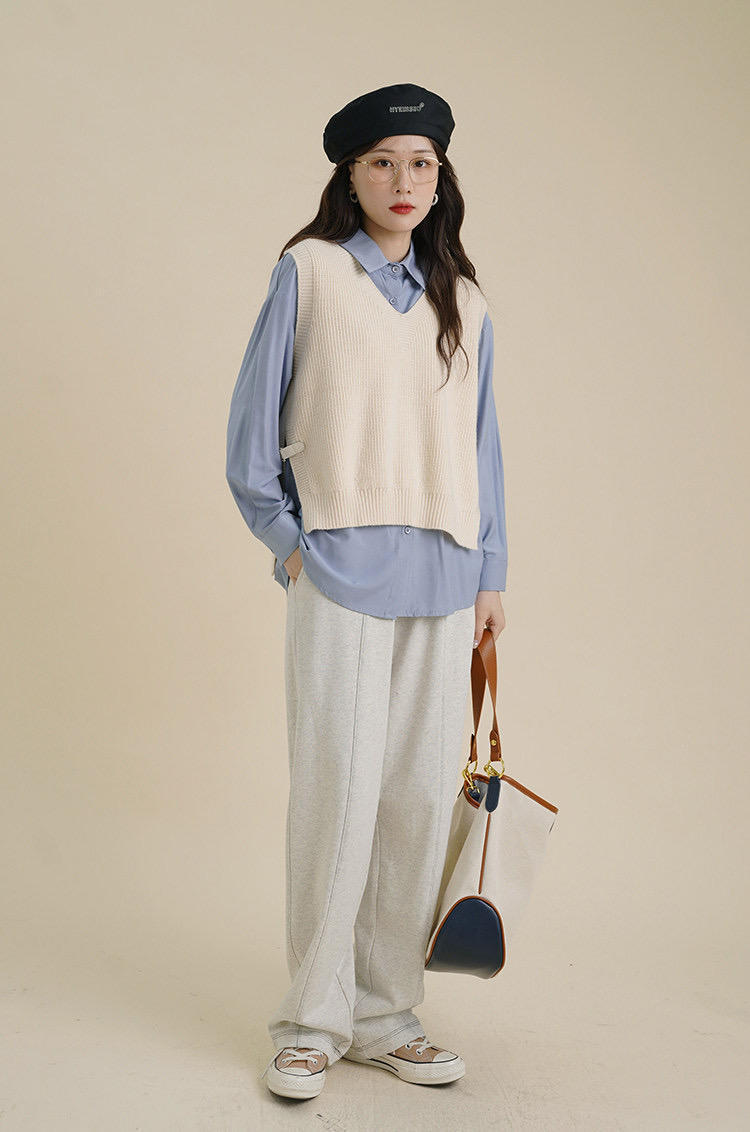 马甲|这些才是“衬衫”的高级穿法,蓝色衬衫配马甲文艺休闲,舒适随性