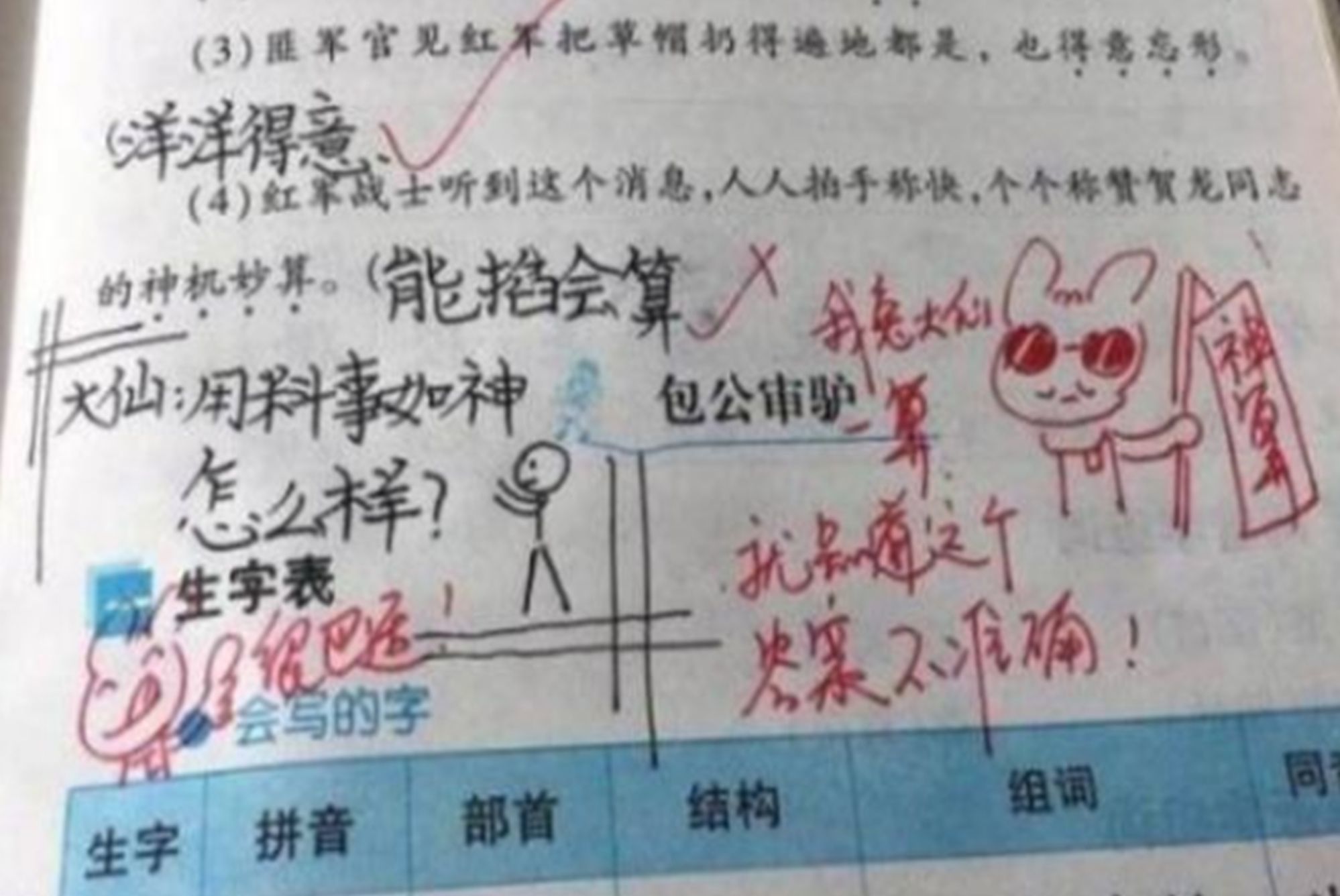 手绘|小学老师用“简笔画”批改作业火了，家长称赞：孩子越来越努力了