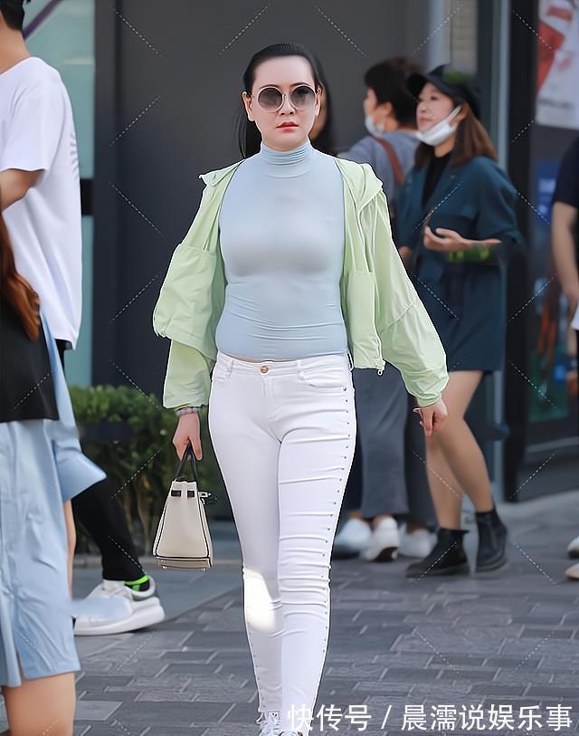 太阳镜 浅绿上衣配上白色牛仔裤,清新时尚,与墨镜相衬更显帅气