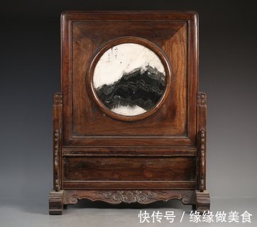 大理石|旧藏,黄花梨嵌大理石插屏