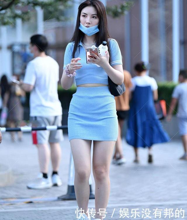 清新|淡蓝色针织套裙,清新自然,时尚大气,别具一格