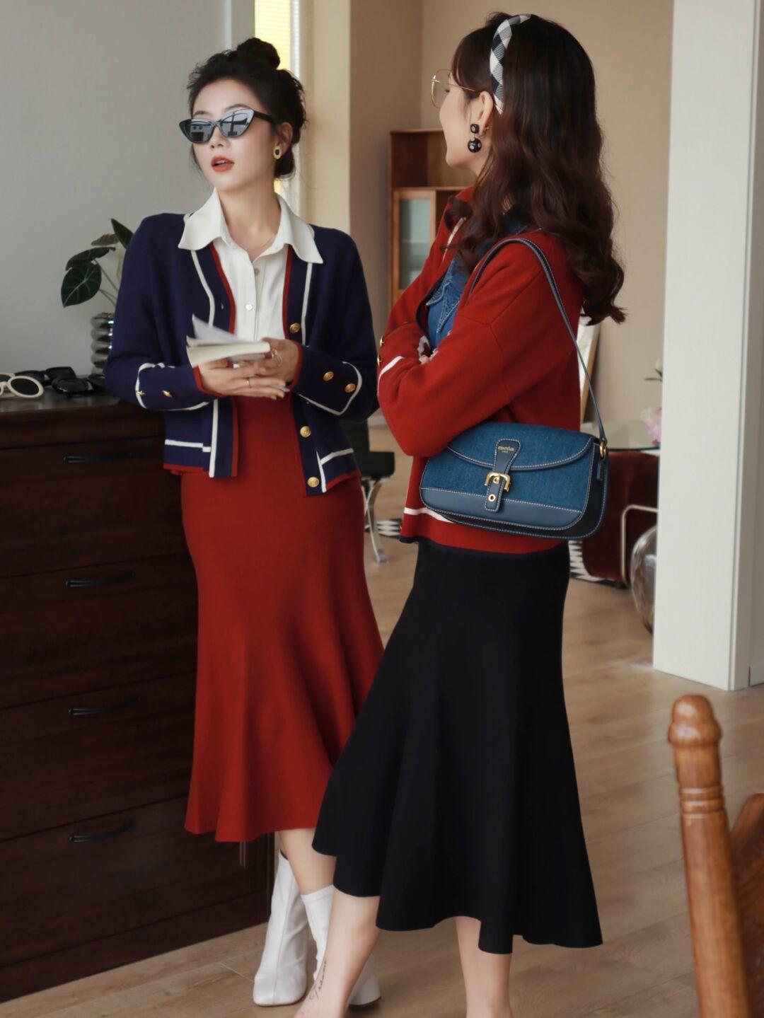 同款|复古潮流的姐妹装,同款不同色,搭配出不同韵味!秋天必选毛呢大衣和高筒靴!