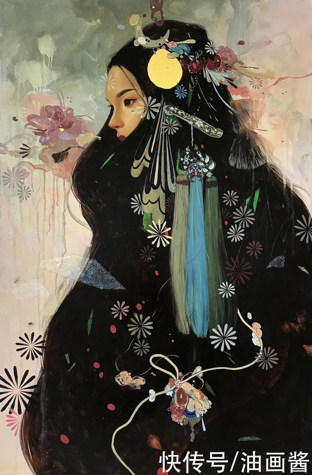 素描&韩风画家把女人画得像花一样美,看素描画,就知道是位高手