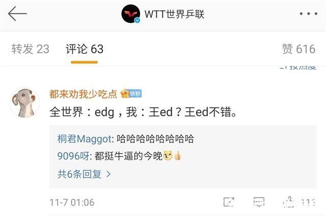 夺冠|国乒提前夺冠遇笑话!EDG刷屏，球迷:ED?误以为全球都看王艺迪