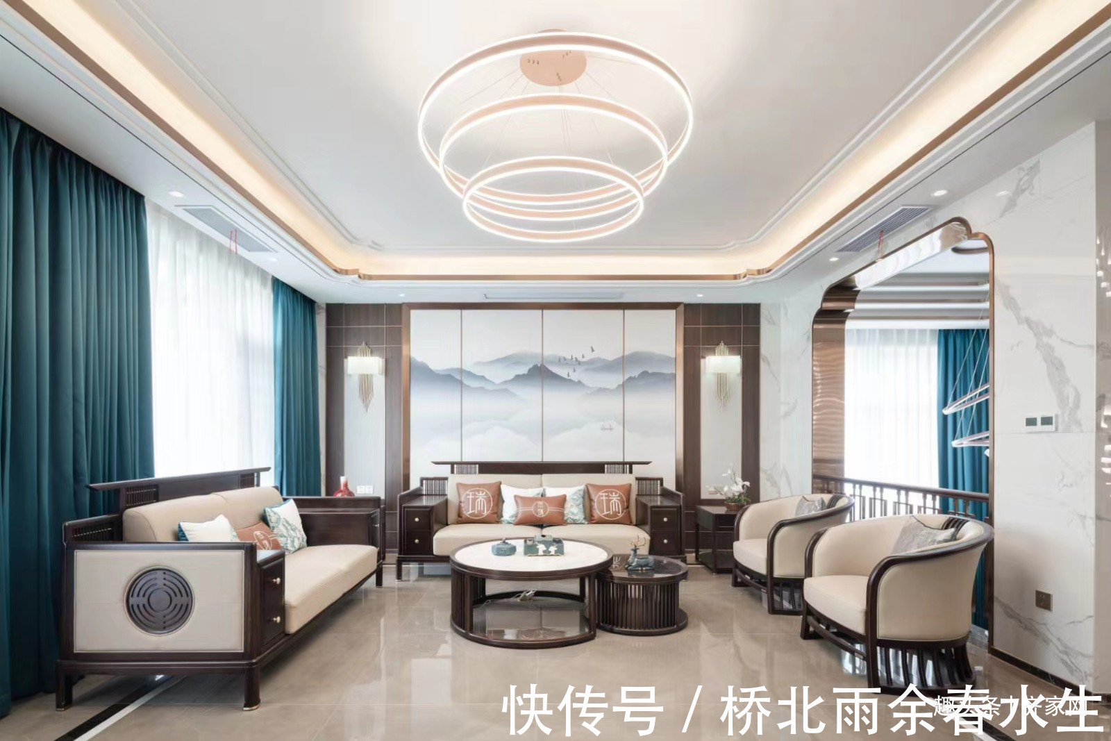 壁挂|新中式风别墅设计,山水背景墙到餐厅的壁挂艺术品,浓郁东方魅力