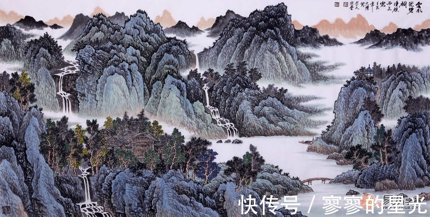 青绿山水$吴大恺山水画 取法高古 蕴含着丰富而精微的笔墨玄妙之美