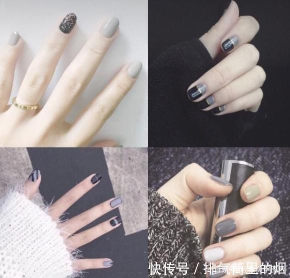 高级感十足的烟灰色和奶灰色美甲图片,时尚显白,拒绝平庸