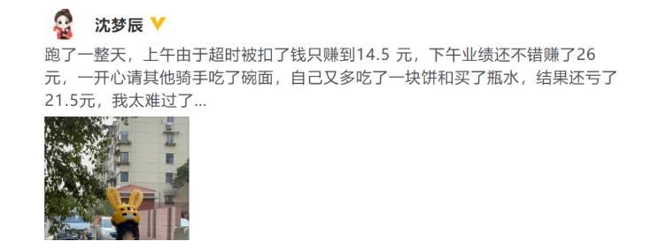 炒剩饭作秀？沈梦辰体验外卖骑手工作，跑一整天居然还亏21.5元！