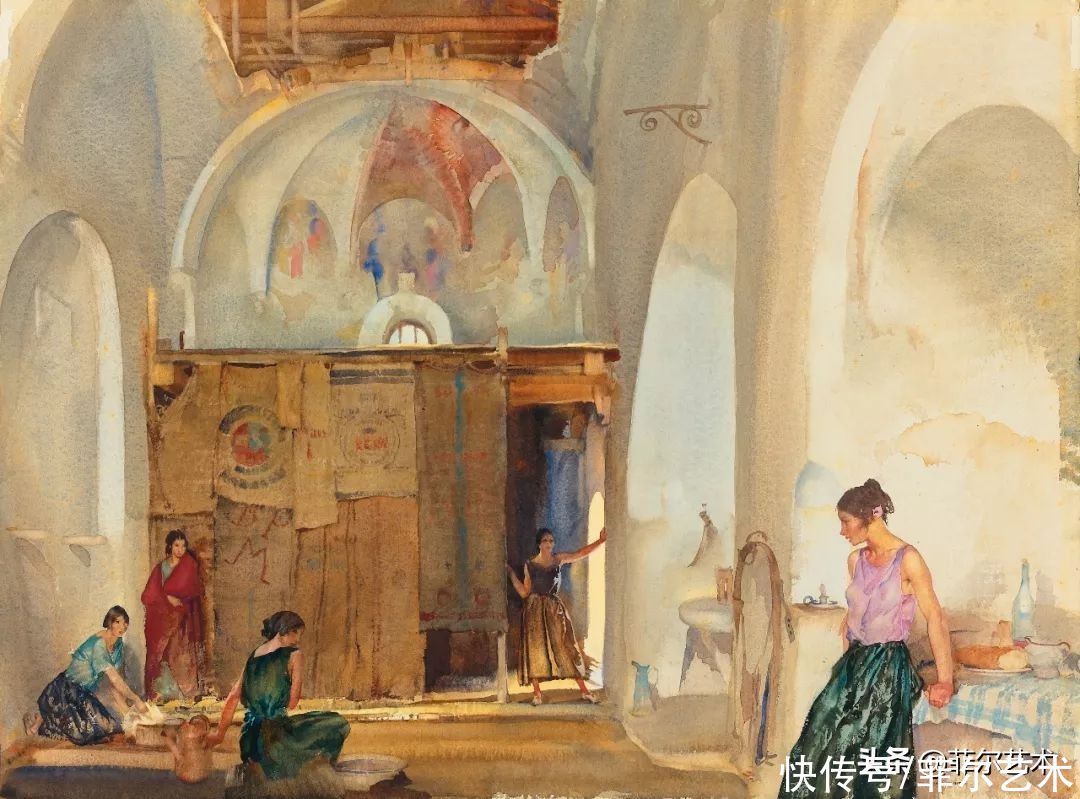 艺术家|苏格兰艺术家弗林特的女子水彩画，美轮美奂