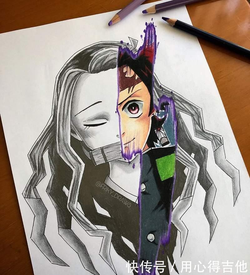 萨诺斯|画师创作动漫人物分裂画风,素描加上彩稿呈现出精彩的对比效果