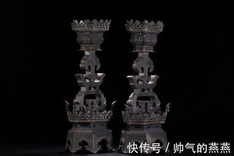 锡质&清代锡质烛台一对 、
