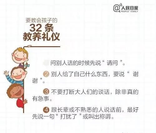 教养|人民日报：这32条教养礼仪，越早教会孩子越好（家长收藏好）