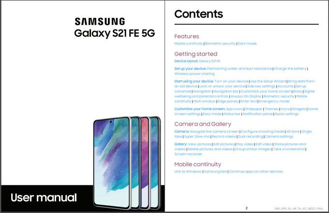 g三星Galaxy S21 FE用户手册和营销材料已曝光