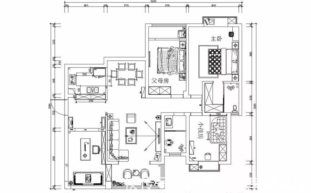 青蓝色|135平四居室,原木中式风格,文化石电视墙,又增添了些野性美