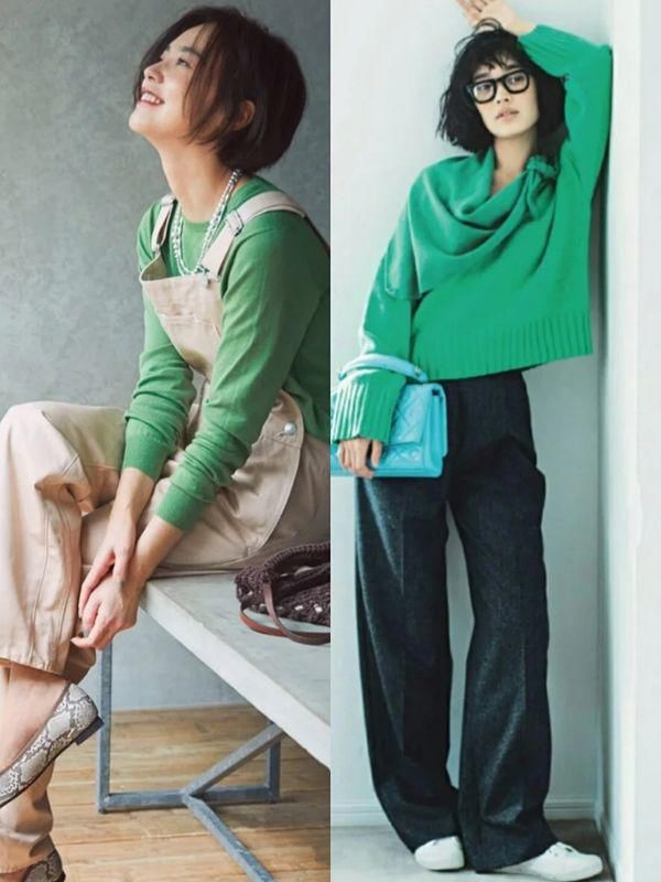 春天就该添一点“绿”，日系风绿色系毛衣搭配来了，太好看了