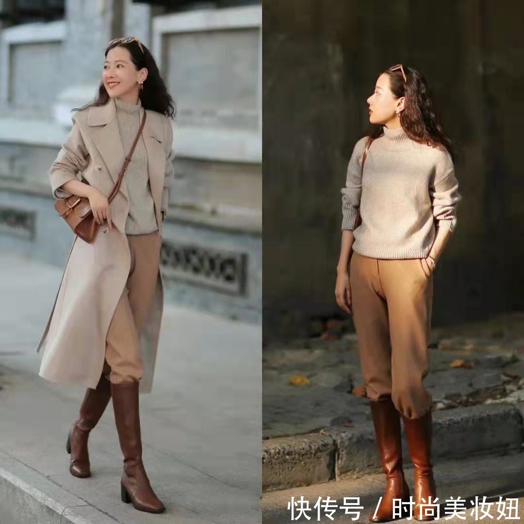 街拍|长靴不一定要配小脚裤,秋冬学会3种搭配,优雅高级又洋气