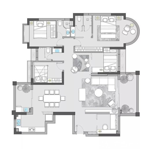 百叶|160㎡现代简约风,木饰面+黑色百叶,通透高级有气质!