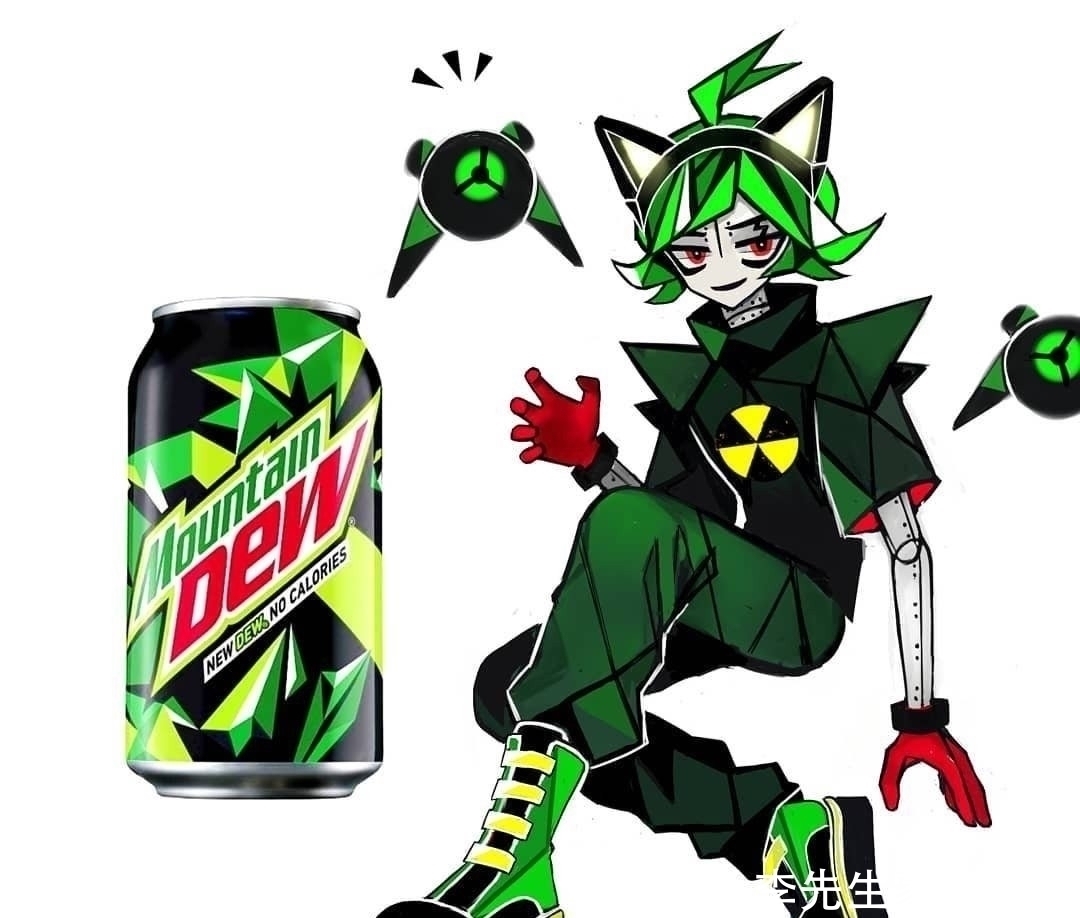 汽水|画师绘制饮料拟人化,草莓汽水是银发小哥哥,绿茶是女装大佬