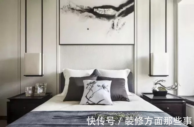 中式|126平卧室黑白灰的中式禅意格调，效果独特而又舒适端庄