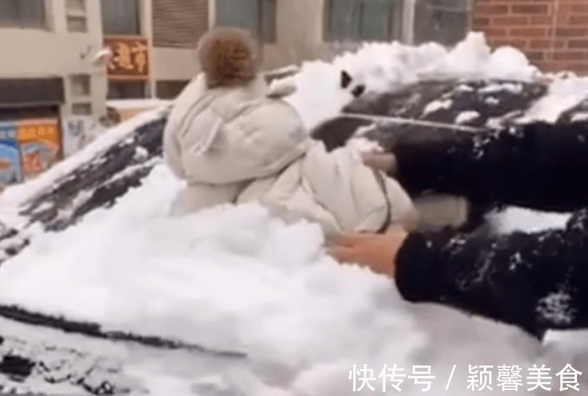 带娃|亲爸把娃放在车顶用来“扫雪”火了,网友:养娃千日,用娃一时!