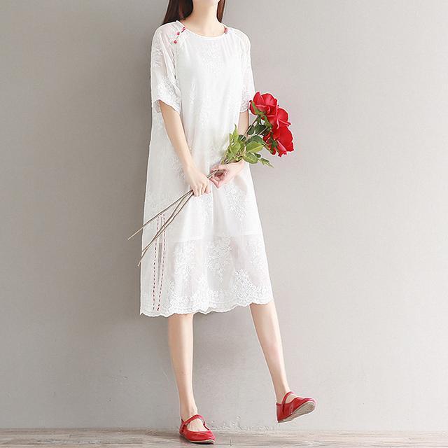 文艺|中式改良旗袍裙,棉麻材质、宽松A字版型,小清新风格