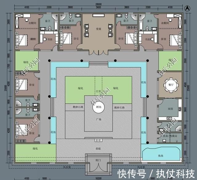 占地|3套适合新农村盖的中式合院，造价40万起，第2套大美