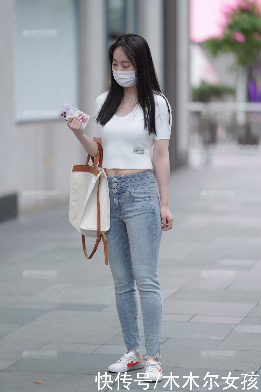 夏季|针织短袖露脐衫，配修身牛仔裤，清凉舒适又简单美丽大方