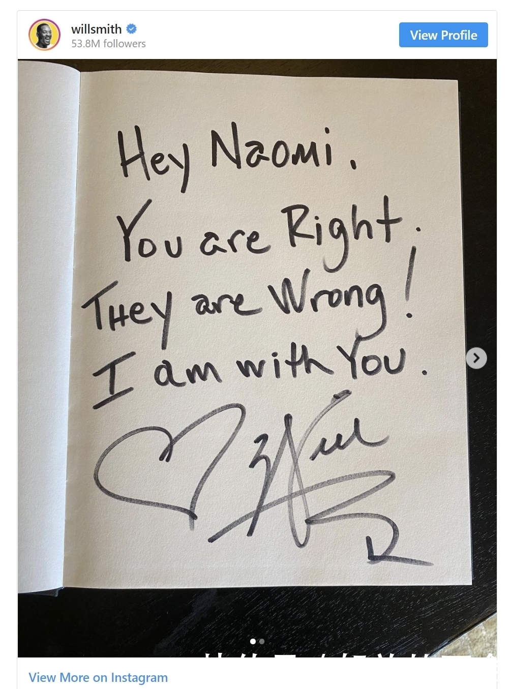 公开赛|表态力挺大阪直美! 威尔史密斯:跟你站同一阵线