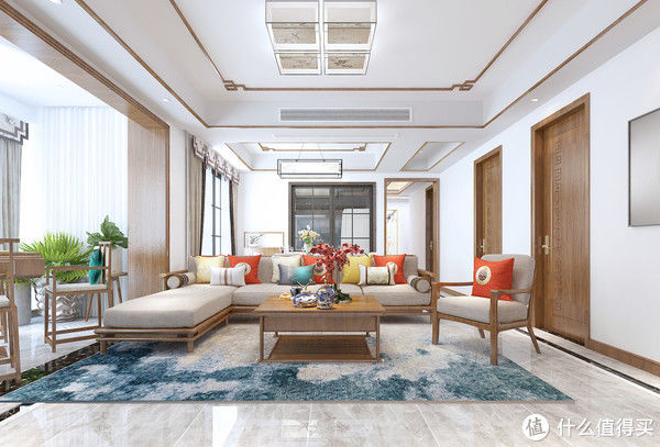 中式风格|横厅户型真的很舒服，看它的客厅就知道了，采光效果很好，有格调