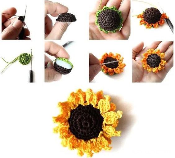 毛线钩针编织向日葵合集，DIY手工编织附图解教程