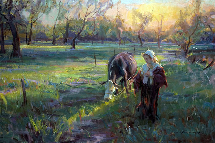daniel&美国Daniel F.Gerhartz 牧场田园诗般的风景油画
