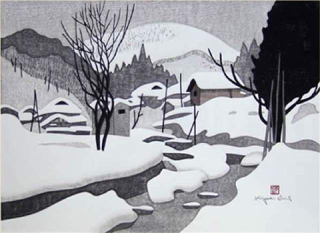 版画！日本近代版画大师斋藤清冬日雪景系列版画作品