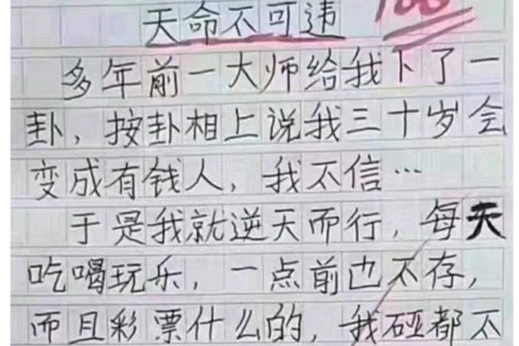 作文|小学生《天命不可违》作文喜提100分，脑回路清奇，让老师佩服