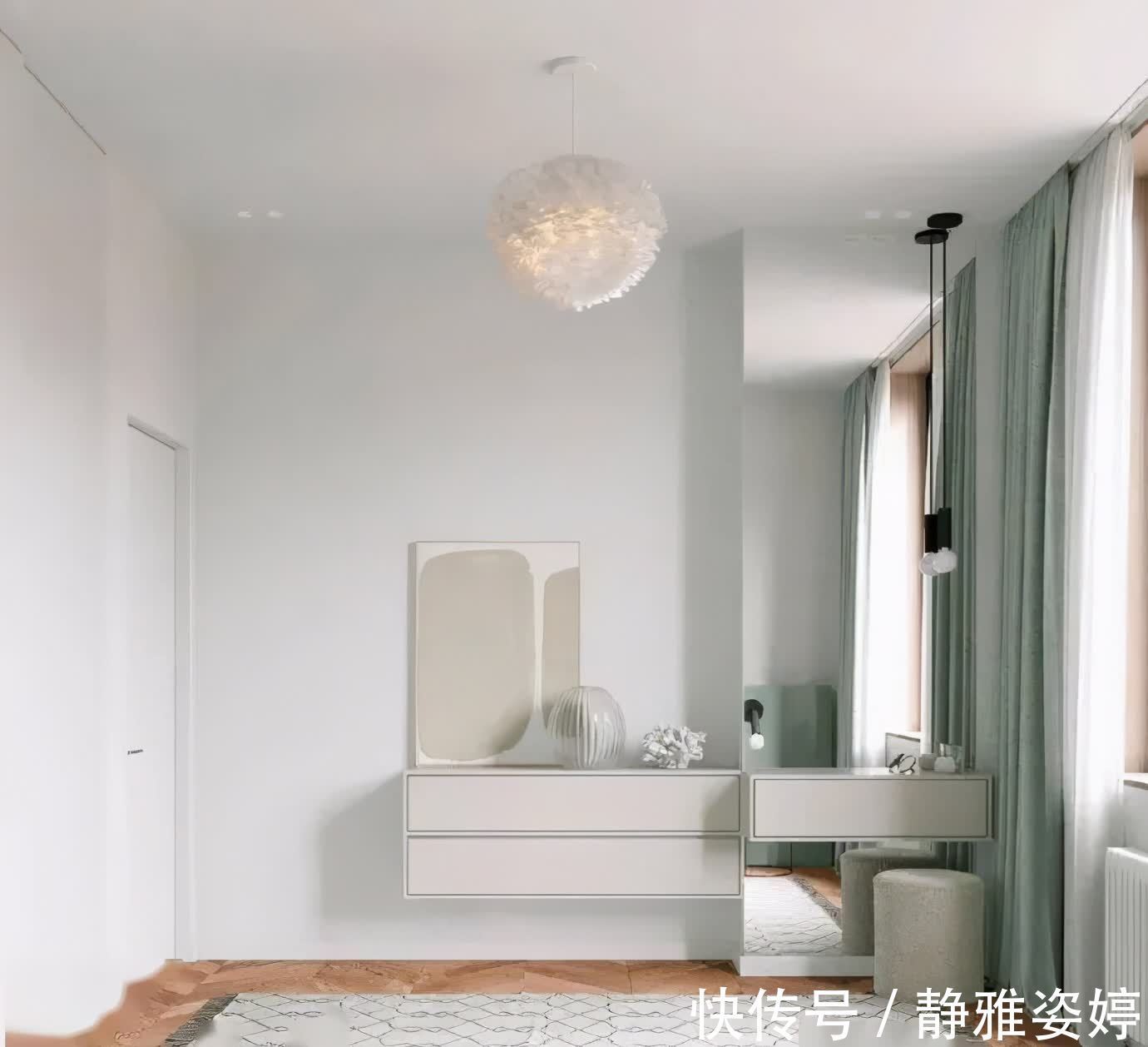邻居|参观邻居的小两居，一进门就被玄关迷住了，薄荷绿点缀空间真清爽