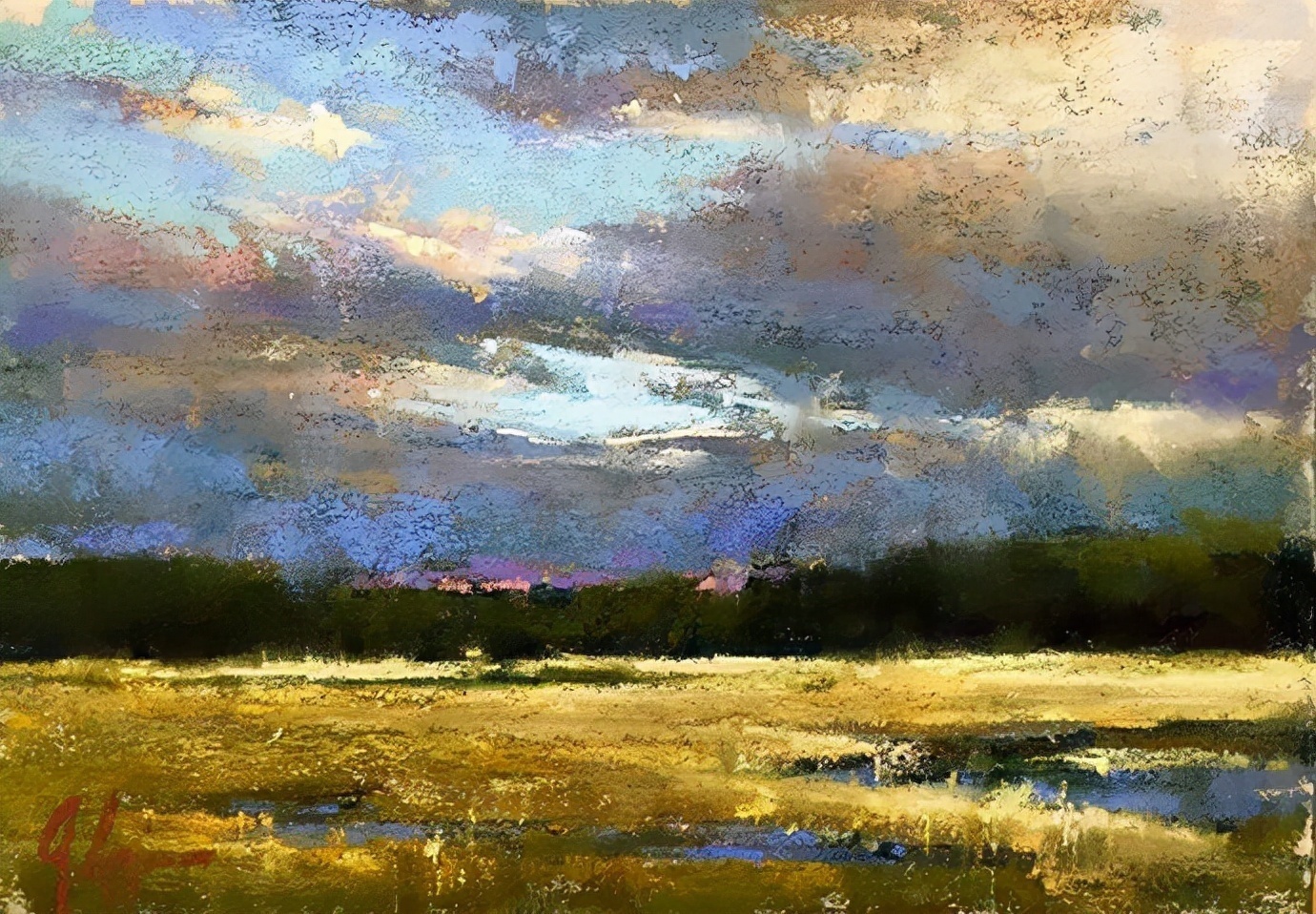 美国#美国艺术家阿奎尔柔和的风景油画,画里充满了阳光温馨美好