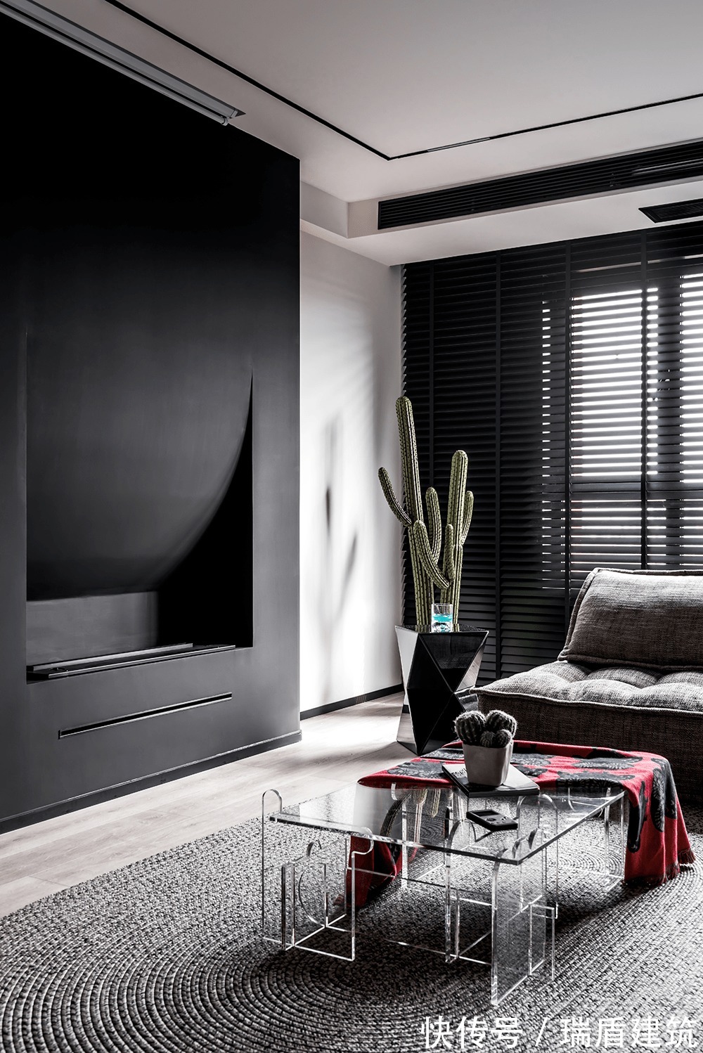 水泥板|120㎡简约高级黑,这样设计超有范!
