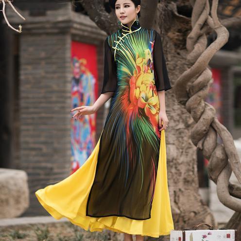 中国风 旗之韵原创中国风旗袍裙,灵动清爽林壑尤美