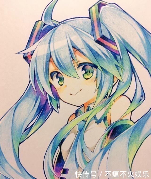 二次元@日本画师的“神仙铅笔”,画出彩色初音未来,渐变效果让人眼前一亮