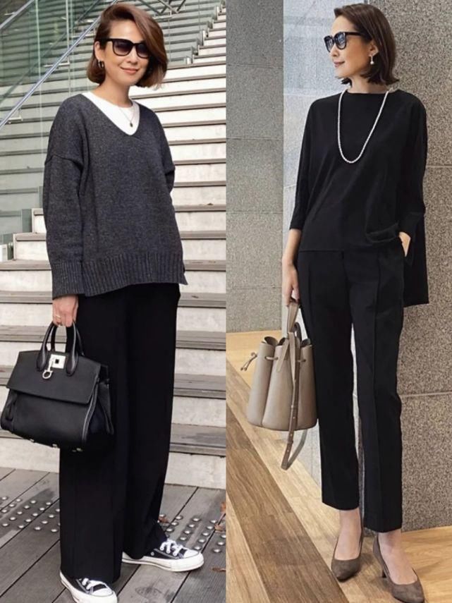 “烟管裤”怎么搭才时髦？日本50岁博主的搭配思路，优雅又高级