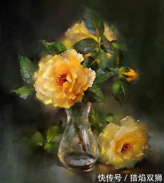 粉画#他可以赋予花卉作品不同的质感,那种柔和自美,赏心悦目!