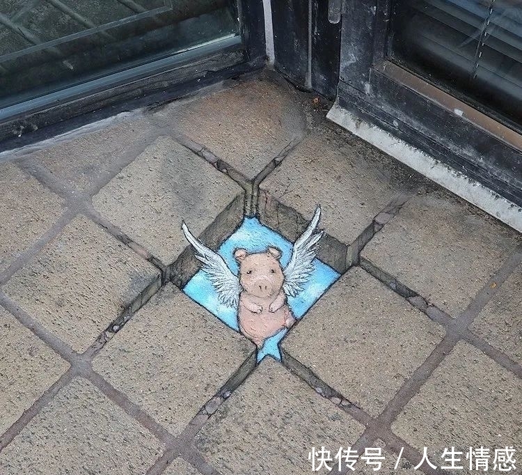 幸福的生活#可可爱爱的3D粉笔画,让无聊的街头变得妙趣横生,把路人都萌翻了
