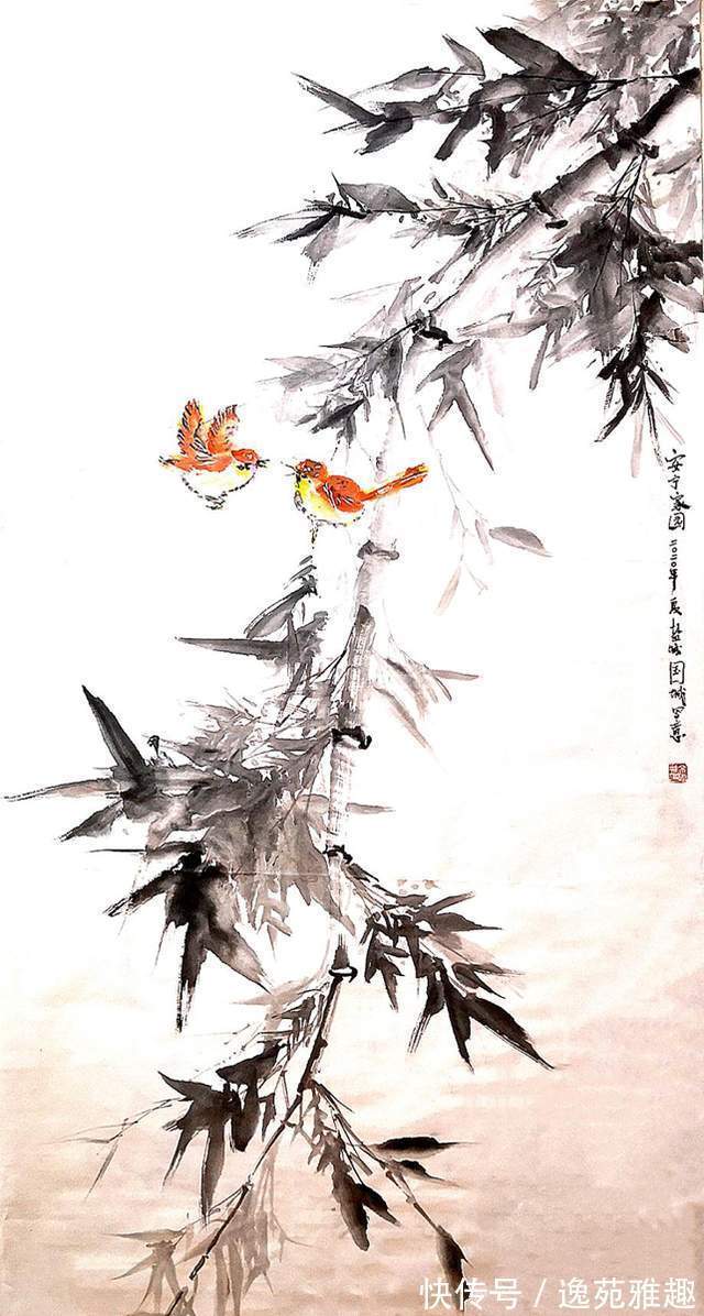 纸本设色#「画作欣赏」岁华绘花又绘鸟,时光爱鸟更爱人,余国城画作欣赏