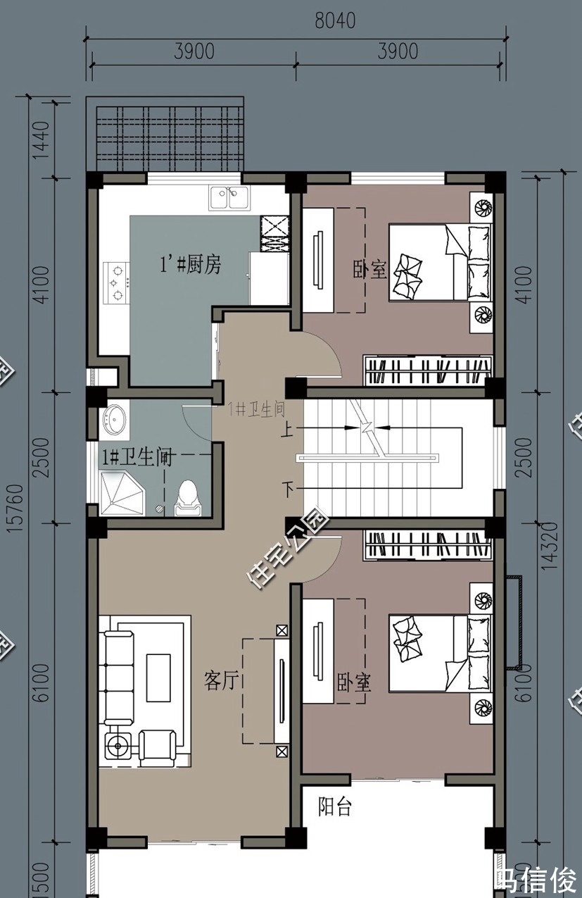 玄关|临街面宽10.2米,进深14-18米,该怎么设计二层建房?