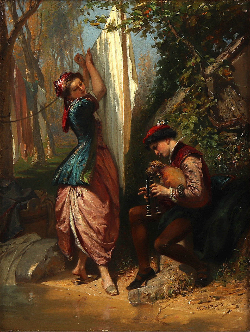 安托万!法国画家亨利·查尔斯·安托万·男爵嬉闹的生活人物油画