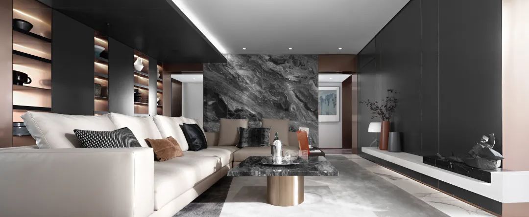 质感|148㎡现代高级灰，金属、玻璃与大理石，质感华丽的空间
