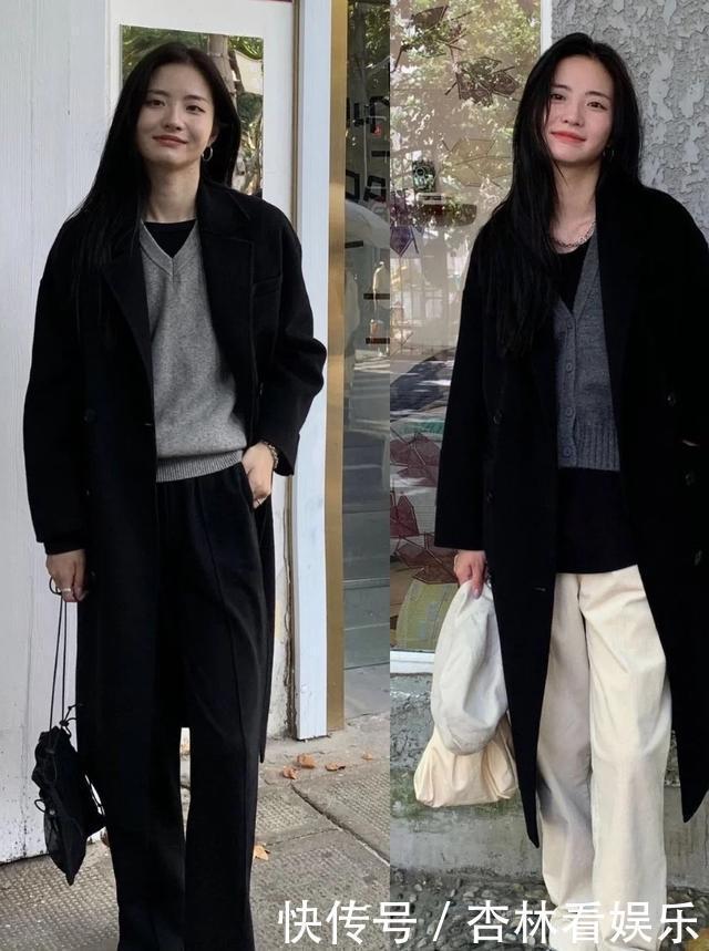 大衣在配不在多,学韩国博主一衣多穿,一件黑大衣一周穿搭不重复