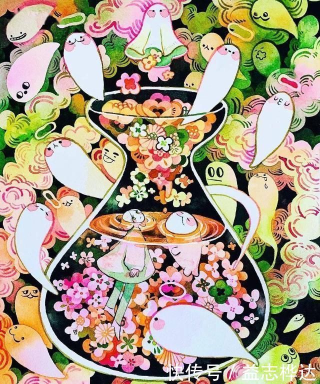 插画$哇马克笔画出水彩般效果,装饰感太强了,简单又漂亮,收藏