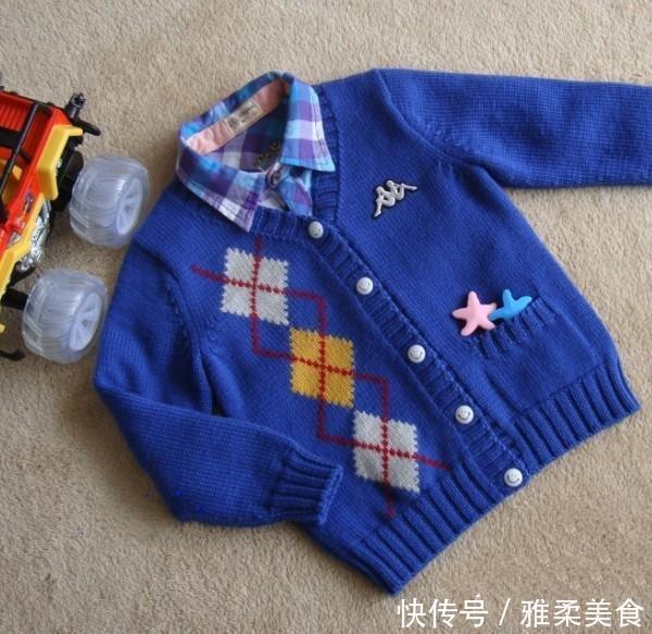 帅气的学院风格儿童开衫毛衣编织,附文字教程